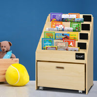 Keezi Kids Natural Wood Bookshelf Storage Organiser Bookcase Drawers Children