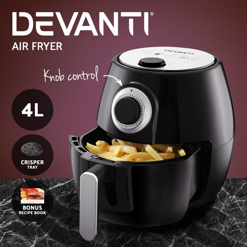 Devanti Air Fryer 4L Fryers Oil Free Oven Airfryer Kitchen Healthy Cooker Black
