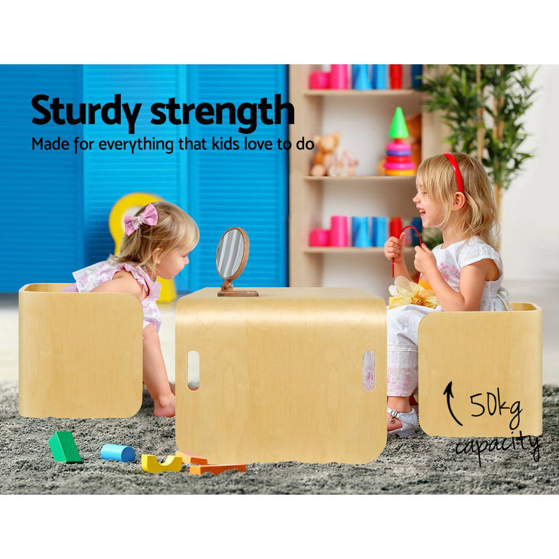 Keezi 3 PC Nordic Kids Table Chair Set Beige Desk Activity Compact Children