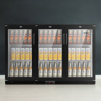 Devanti Bar Fridge 3 Glass Door Commercial Display Freeer Drink Beverage Cooler Black