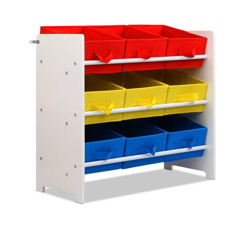 Keezi 3-Tier 9 Bins Kids Toy Box Organiser Storage Rack Cabinet Wooden Bookcase