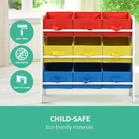 Keezi 3-Tier 9 Bins Kids Toy Box Organiser Storage Rack Cabinet Wooden Bookcase