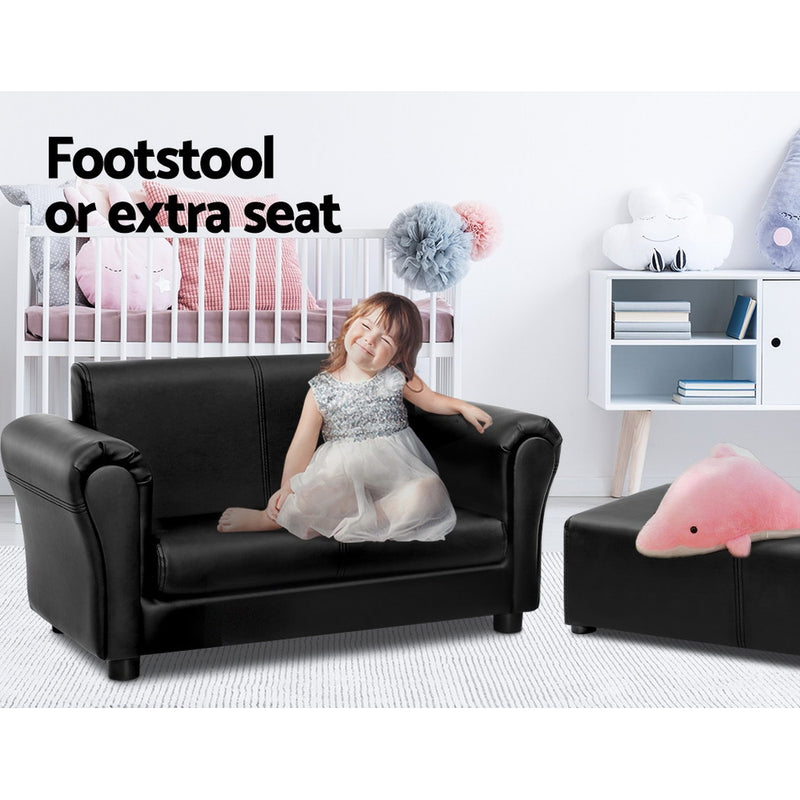 Keezi Kids Sofa Armchair Footstool Set Black Lounge Chair Children Lounge Couch