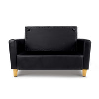 Keezi Kids Sofa Storage Armchair 2 Seater Black PU Leather Children Chair Couch