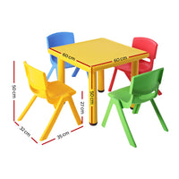 Keezi 60x60cm Kids Children Activity Study Desk Yellow Table & 4 Chairs Mixed