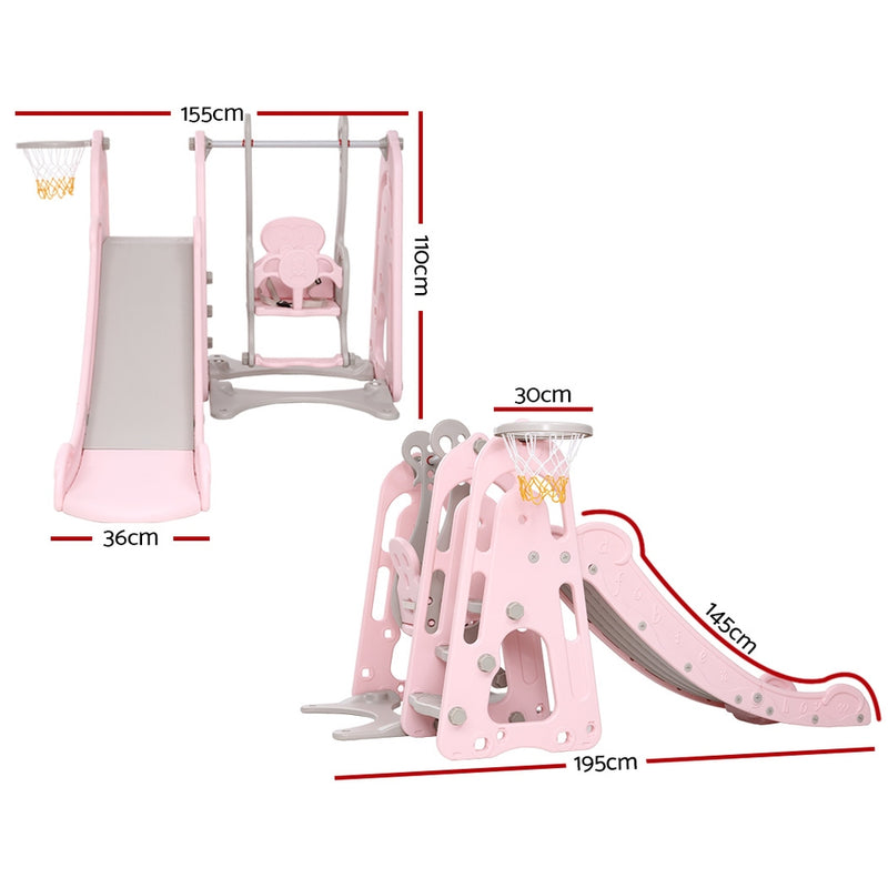Keezi Kids Slide Swing Outdoor Playground Basketball Hoop Playset Indoor Pink