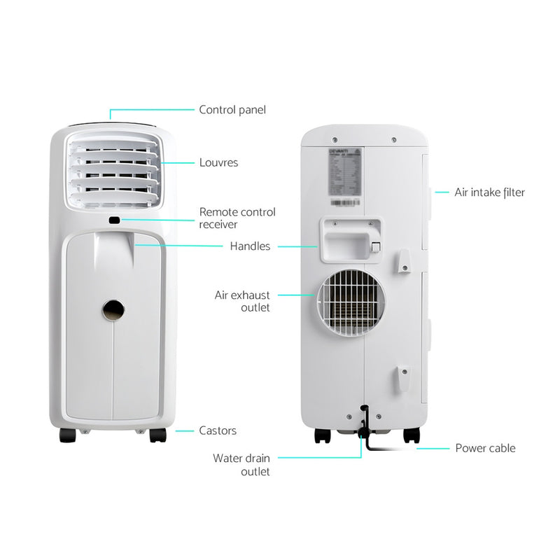 Devanti Portable Air Conditioner Cooling Mobile Fan Cooler Remote Window Kit White 2000W