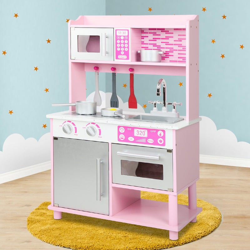 Keezi Kids Wooden Kitchen Play Set - Pink & Silver