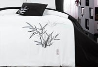 Queen Size Embroidered Bamboo Pattern White Quilt Cover Set (3PCS)