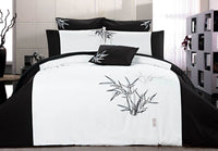 Super King Size Embroidered Bamboo Pattern White Quilt Cover Set (3PCS)