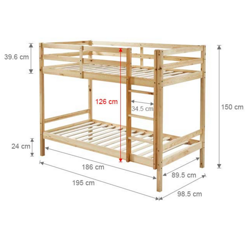 Tracey Solid Pinewood Kids' Single Bunk Bed Natural