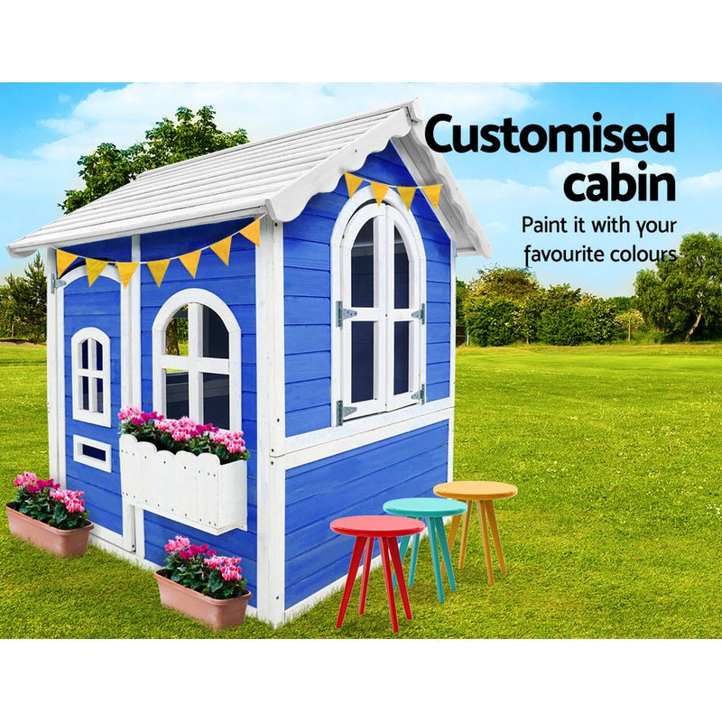 Kids Wooden Cubby House Outdoor Playhouse Pretend Play Set Childrens Toy