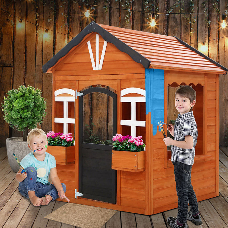 Kids Cubby House Wooden Outdoor Playhouse Timber Childrens Pretend Play