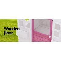 Kids Wooden Cubby House with Floor Outdoor Childrens Pretend Play